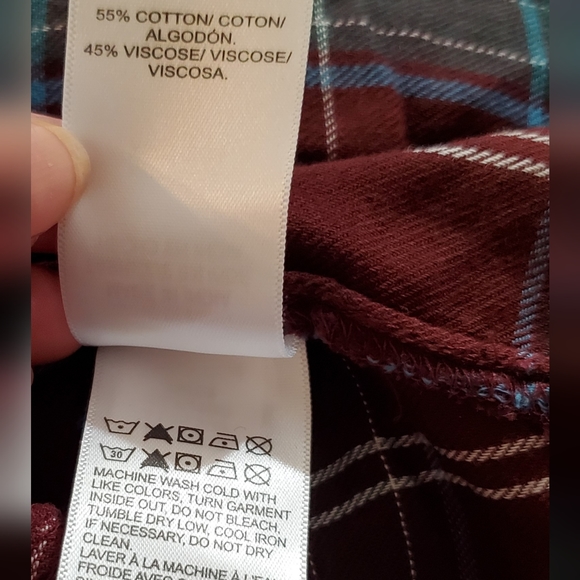 Lucky Brand NWT women's burgendy & greens plaid long sleeve button shirt sz XS - Picture 14 of 14